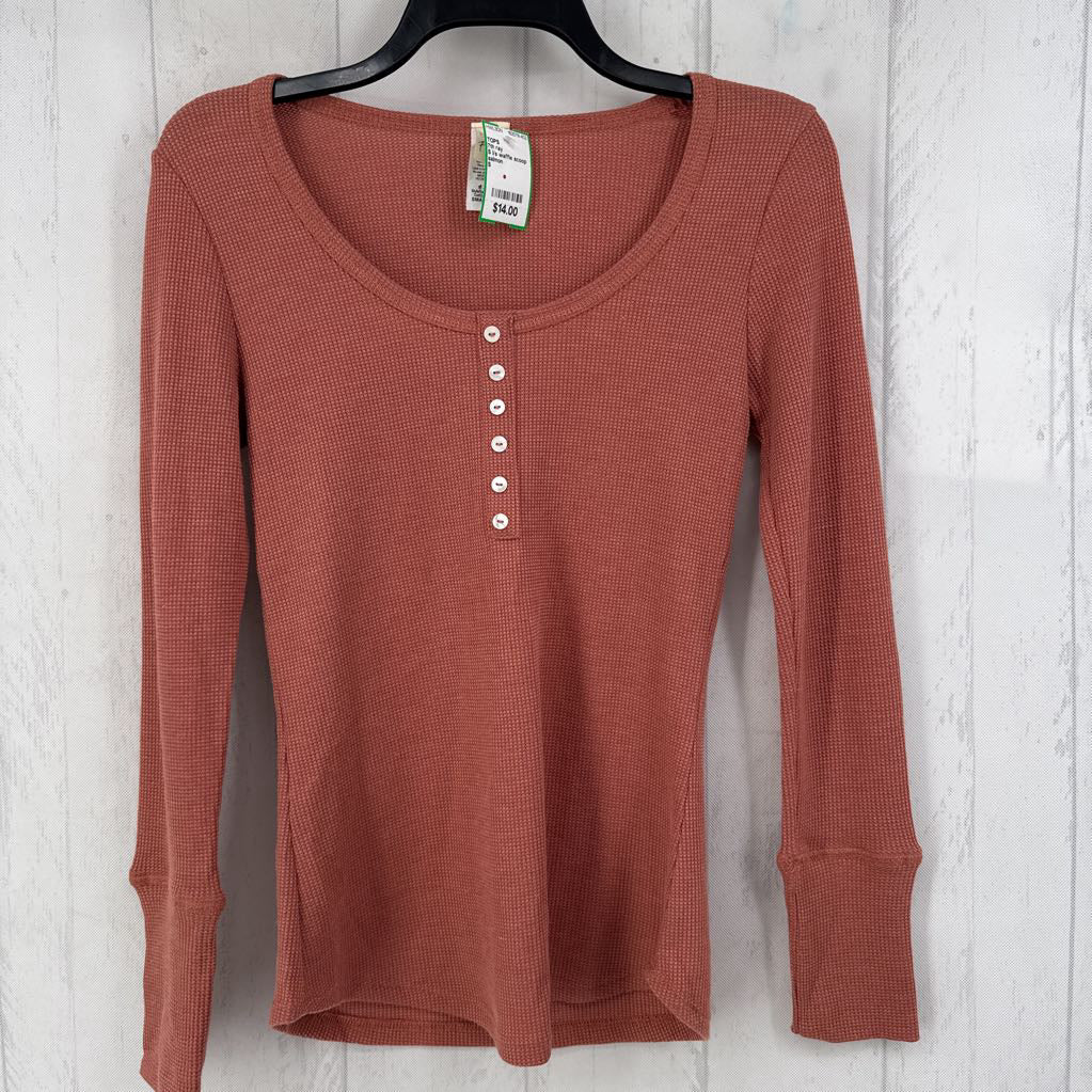 S l/s waffle scoop neck top