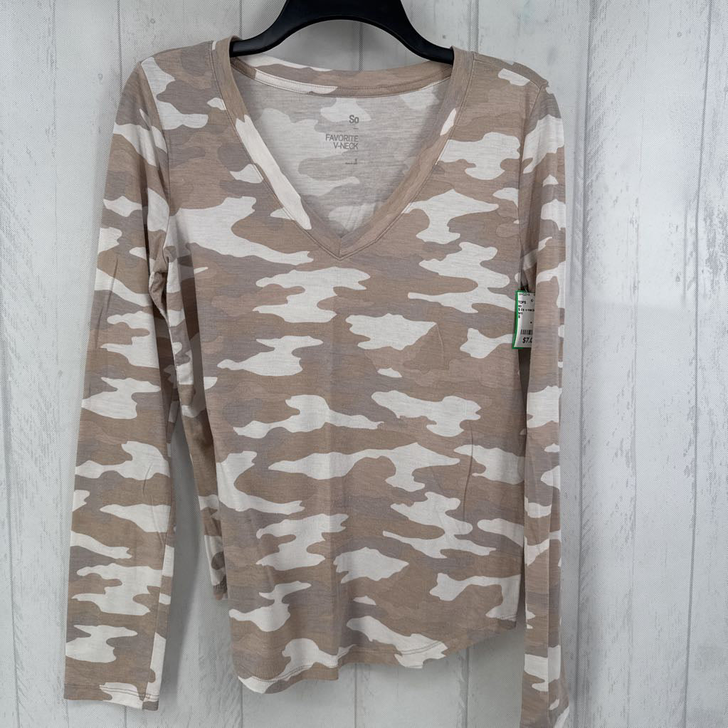 S l/s v-neck camo top