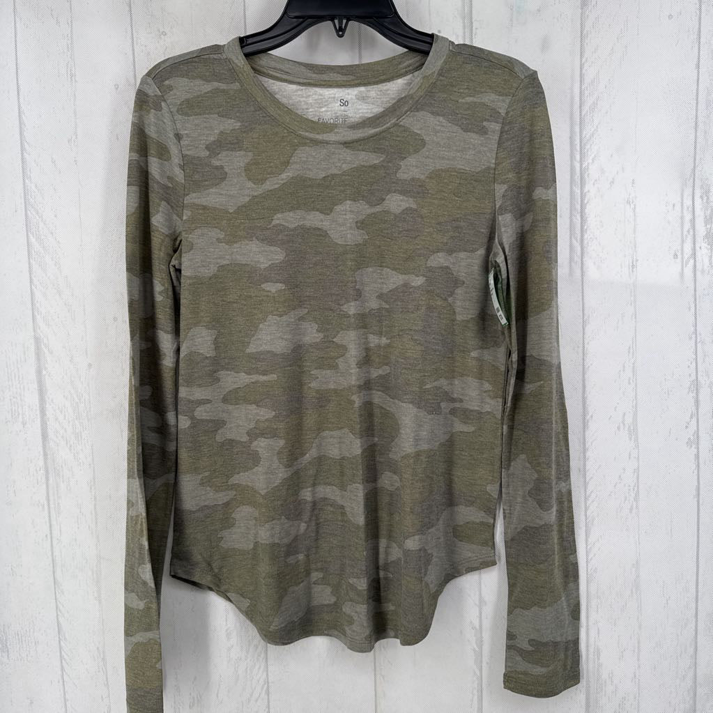 S l/s camo crew neck top