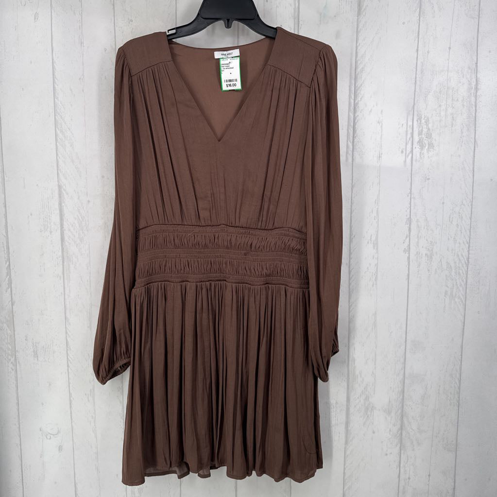 L l/s smocked waist v-neck dress