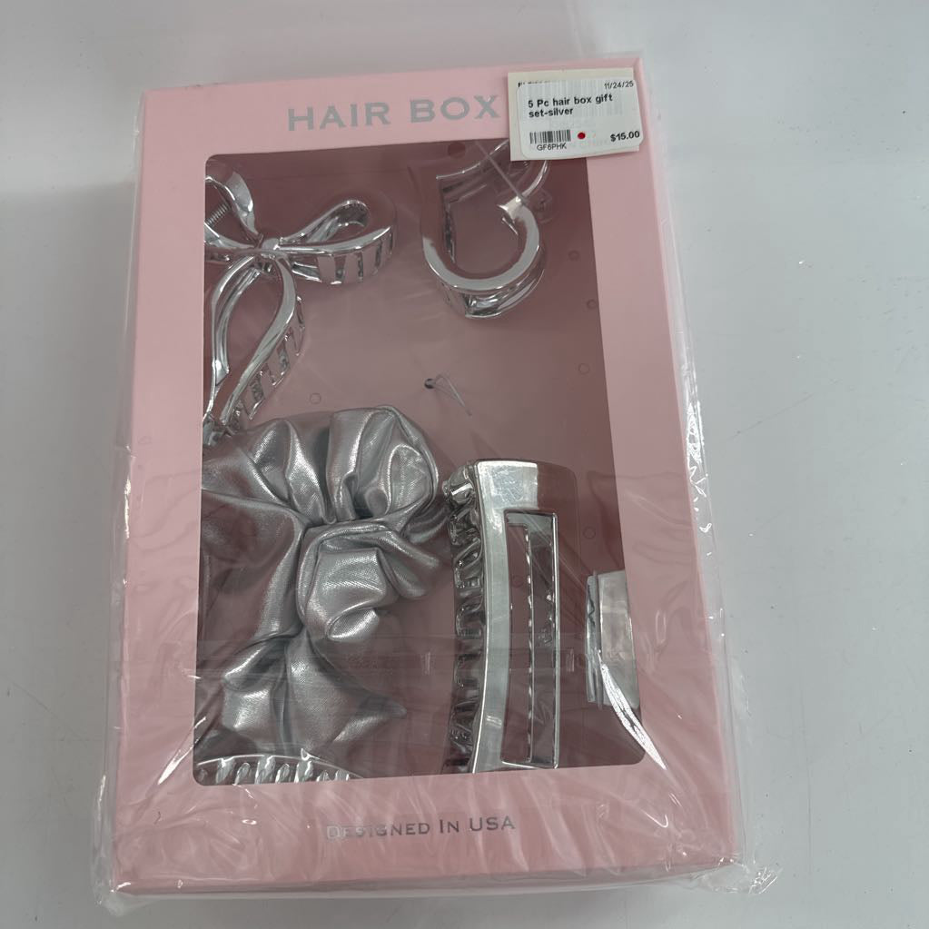 5 Pc hair box gift set-silver