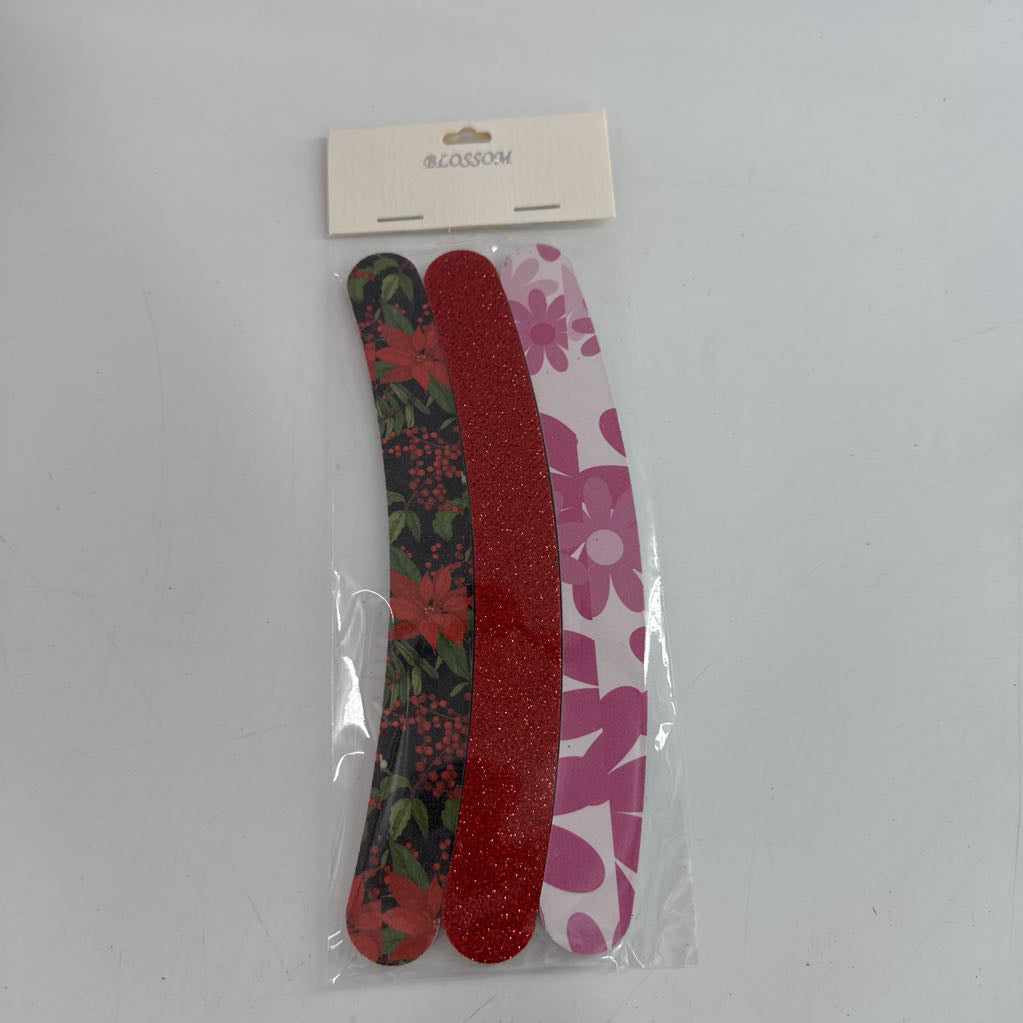 3 pack curved nail files-red glitter