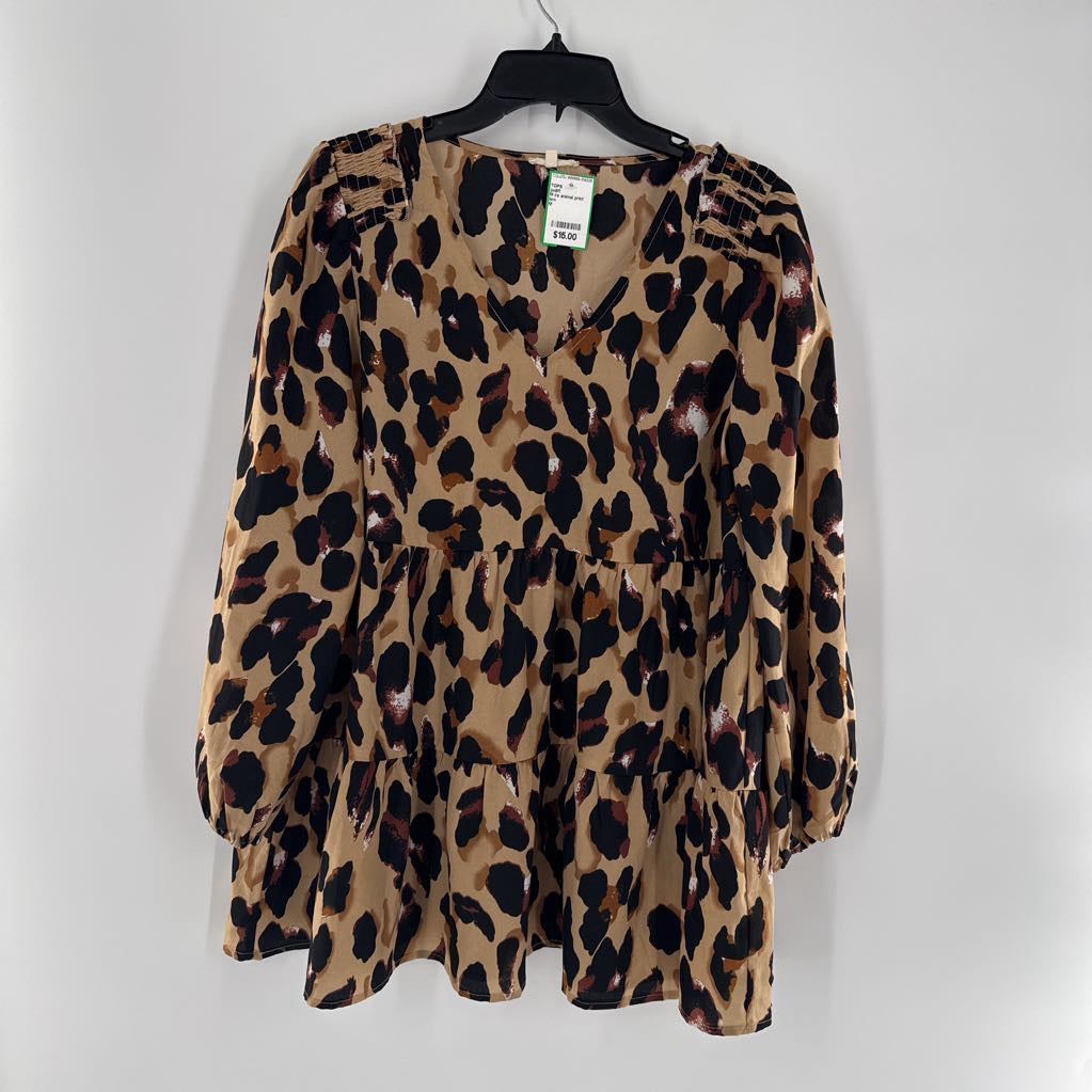 M l/s animal print tiered ruffle top