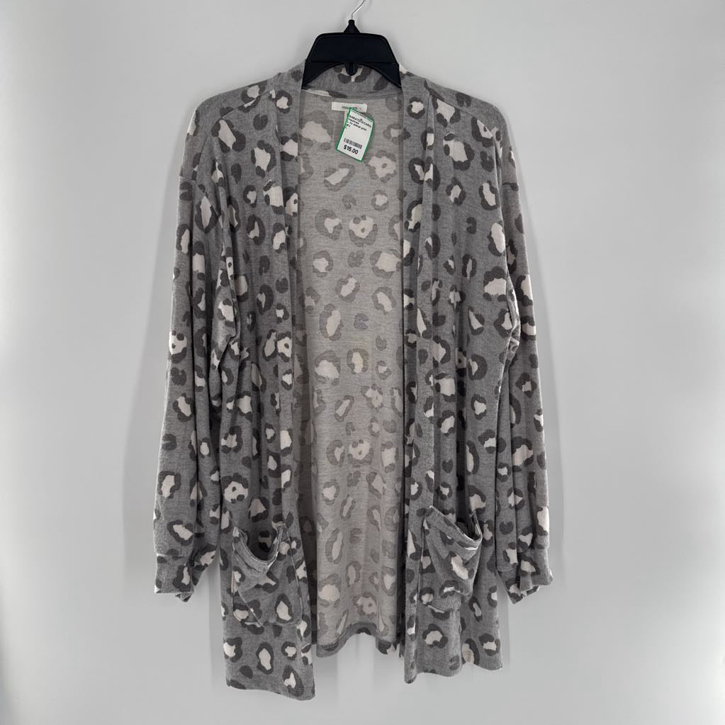 L l/s animal print open cardigan