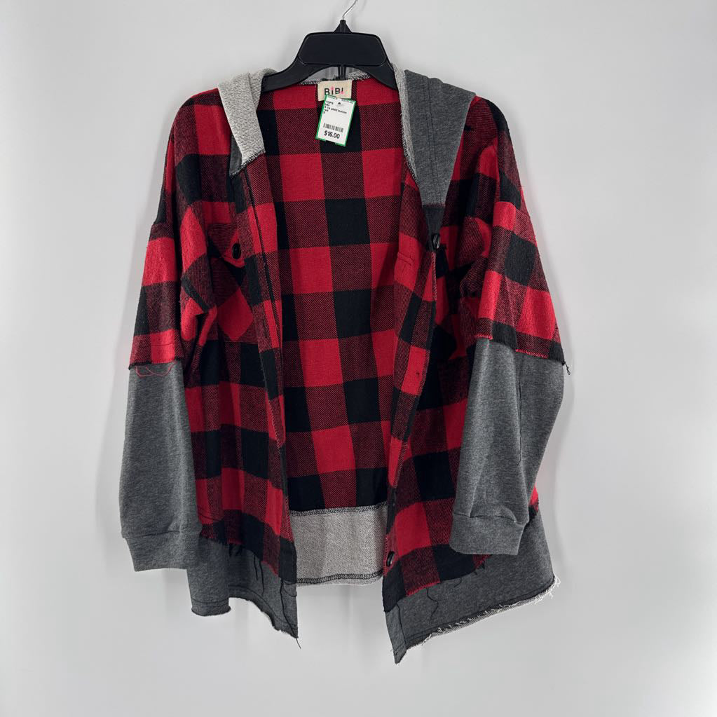 S l/s plaid button shirt w/ hood