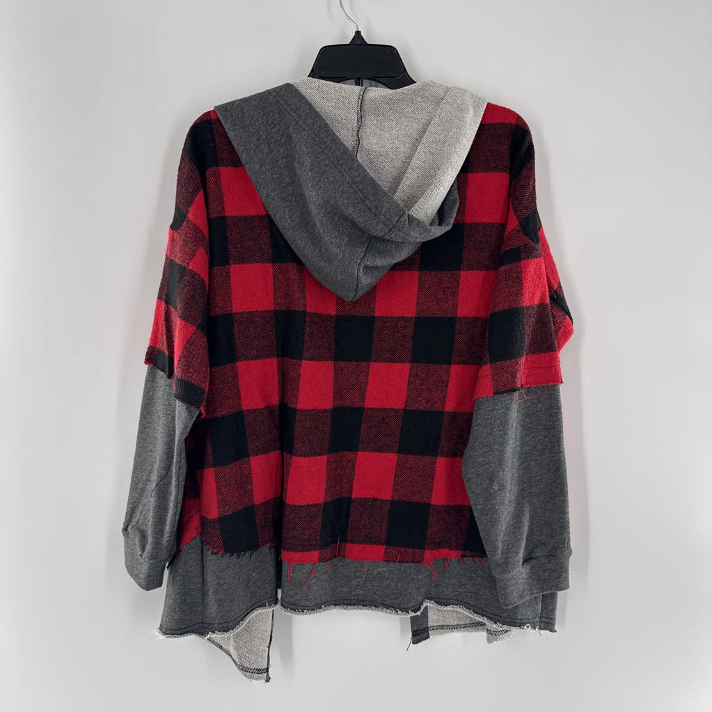 S l/s plaid button shirt w/ hood