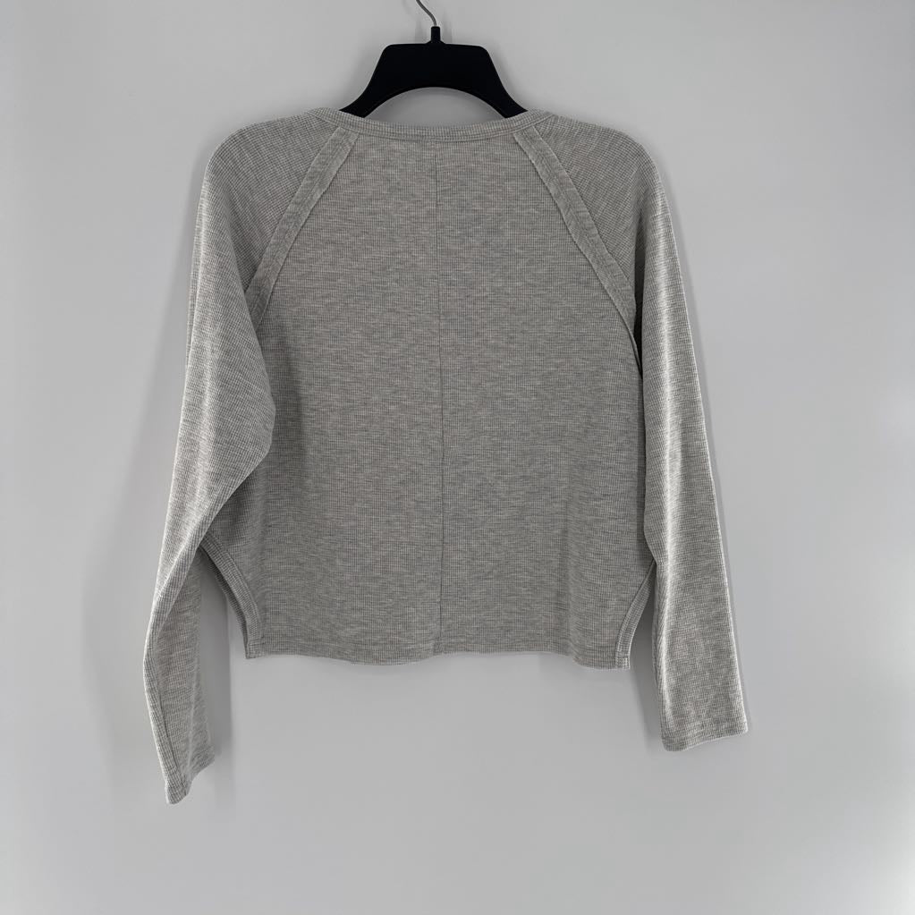 S l/s half button crop top