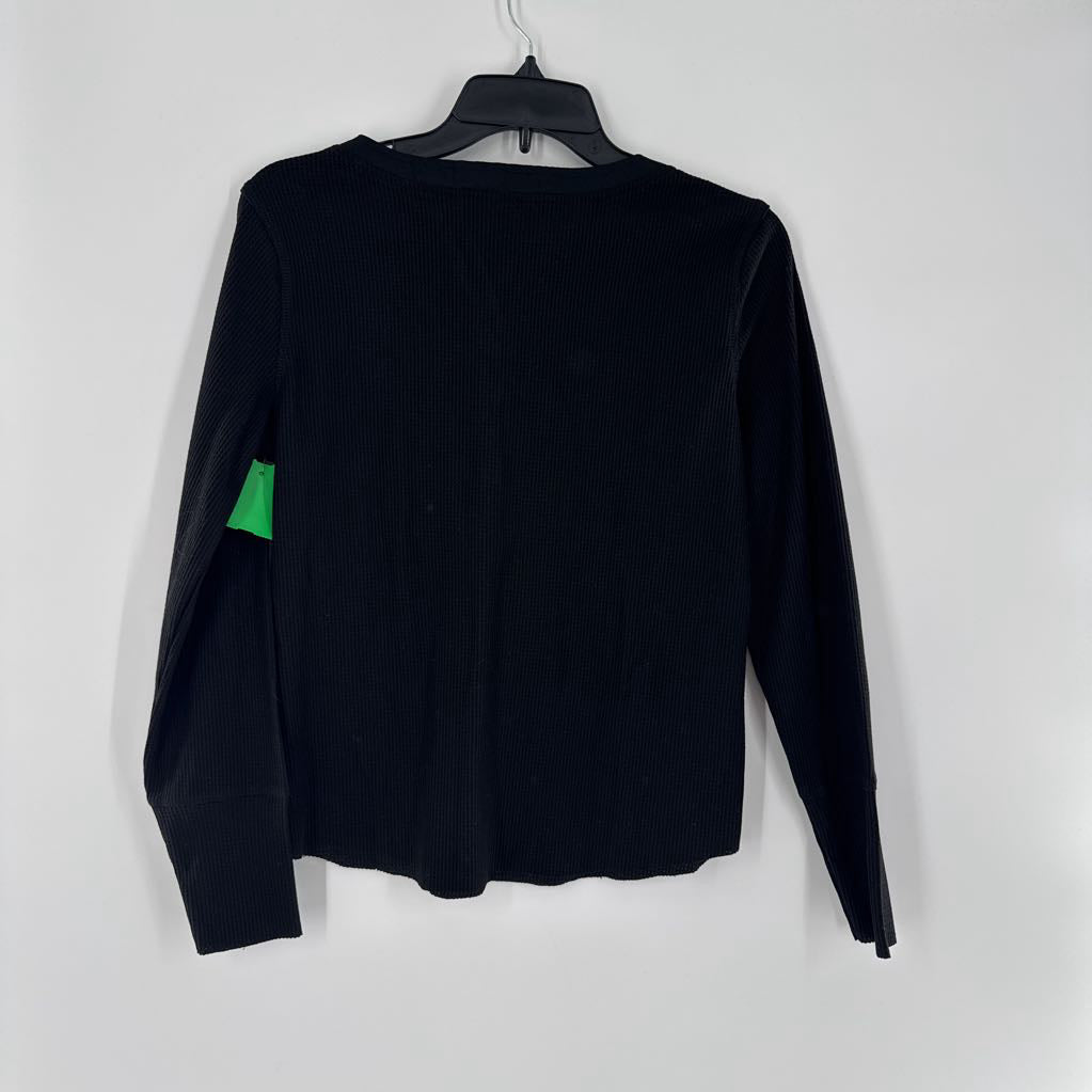 S l/s half button crop top