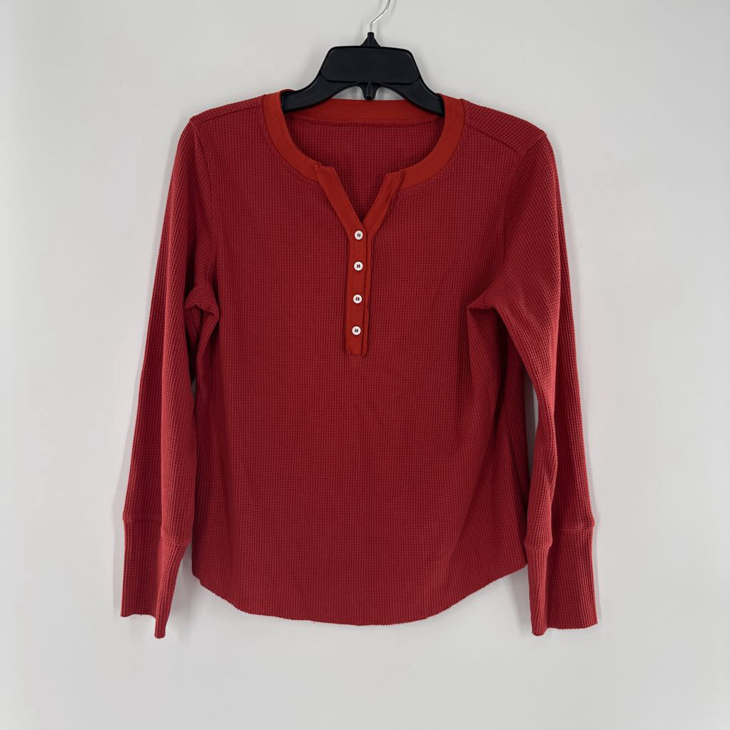 S l/s half button crop top