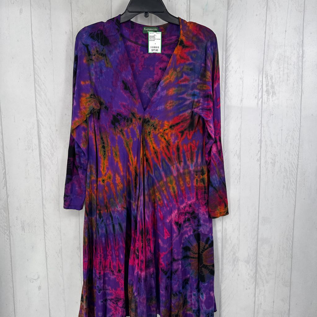 L/XL v-neck tie-dye l/s dress
