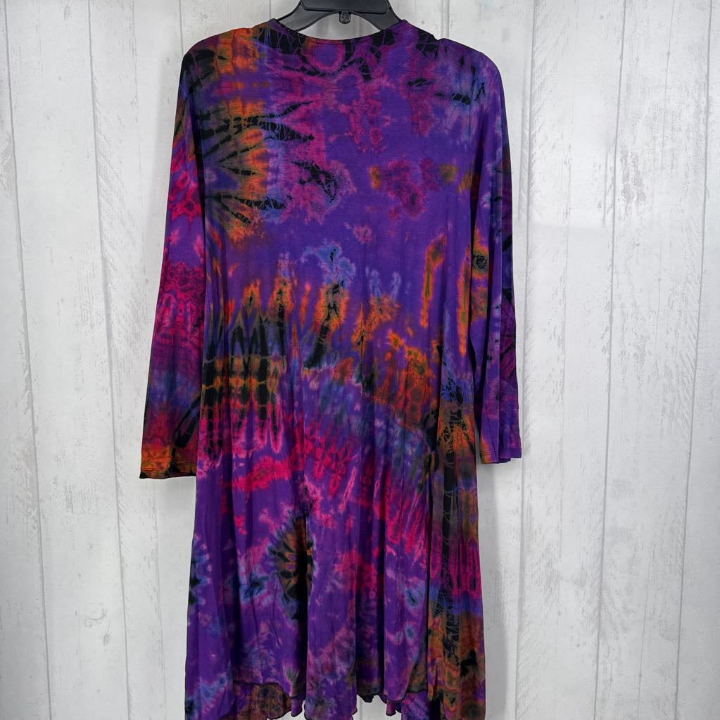 L/XL v-neck tie-dye l/s dress