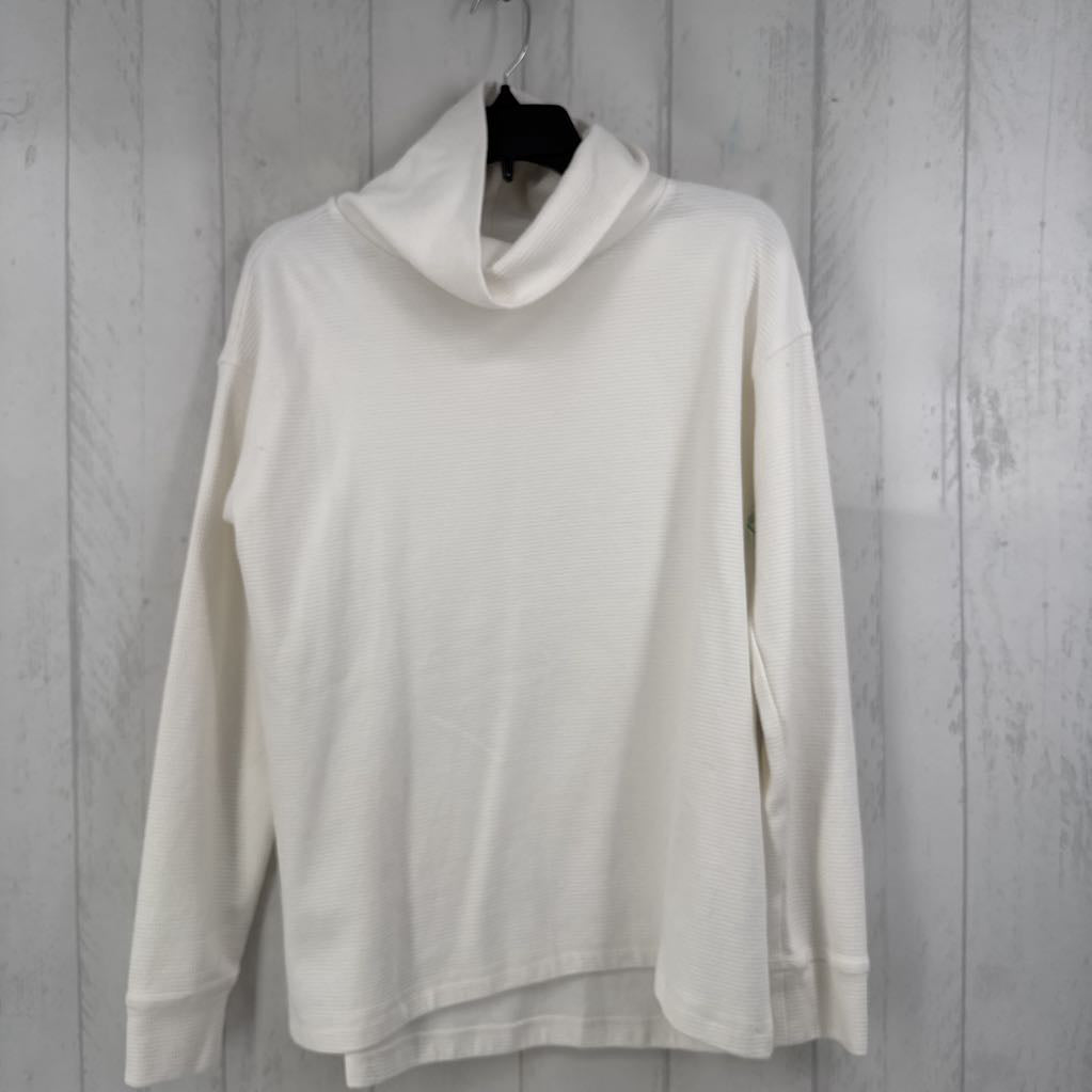 M waffle knit cwl neck l/s top