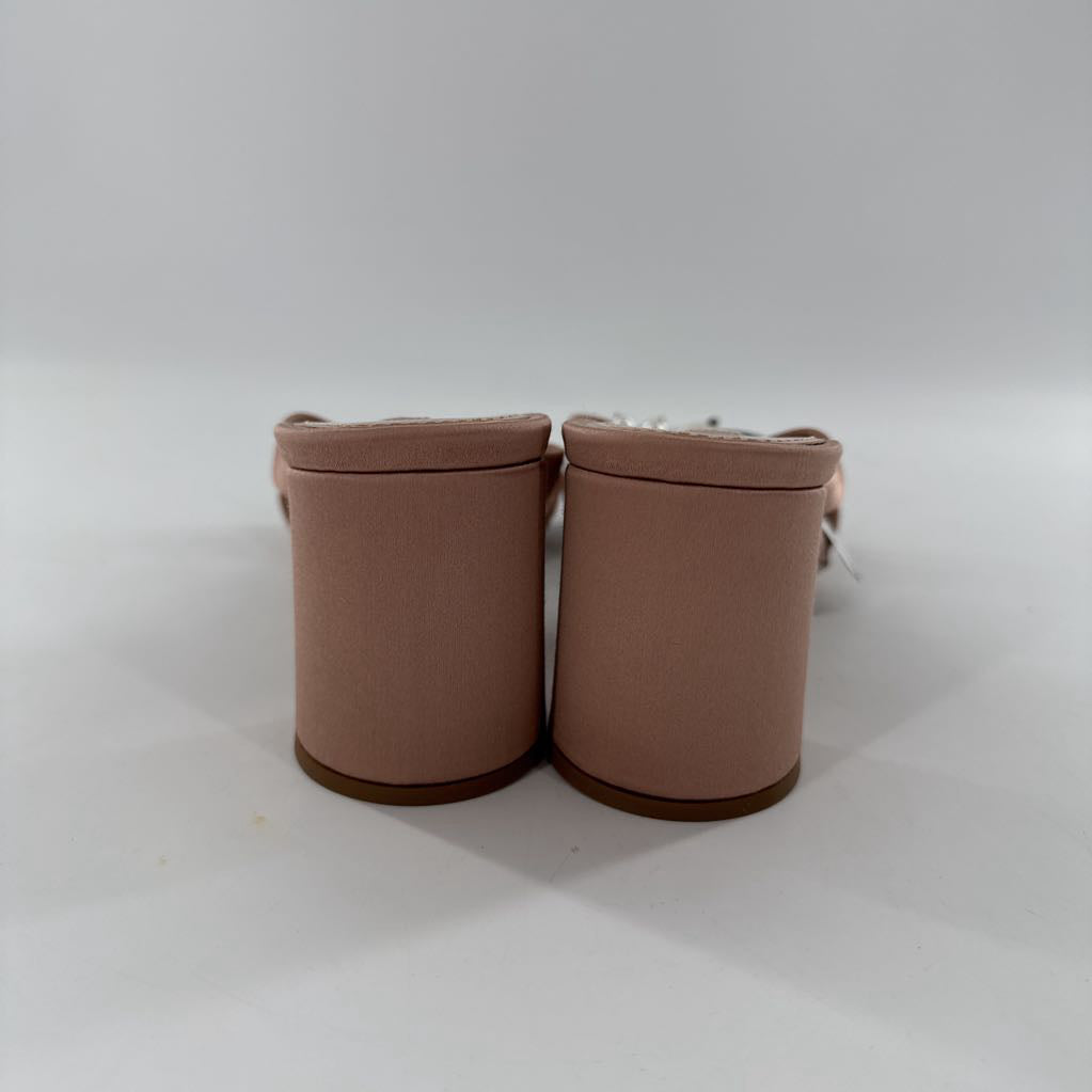 9 jeweled satin blck heel mule sandals