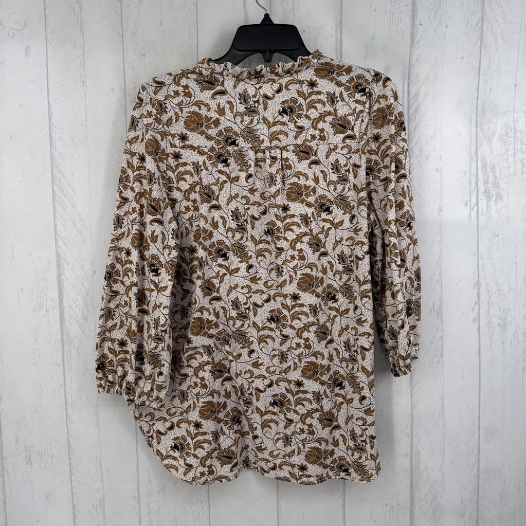 L l/s leaf print button top