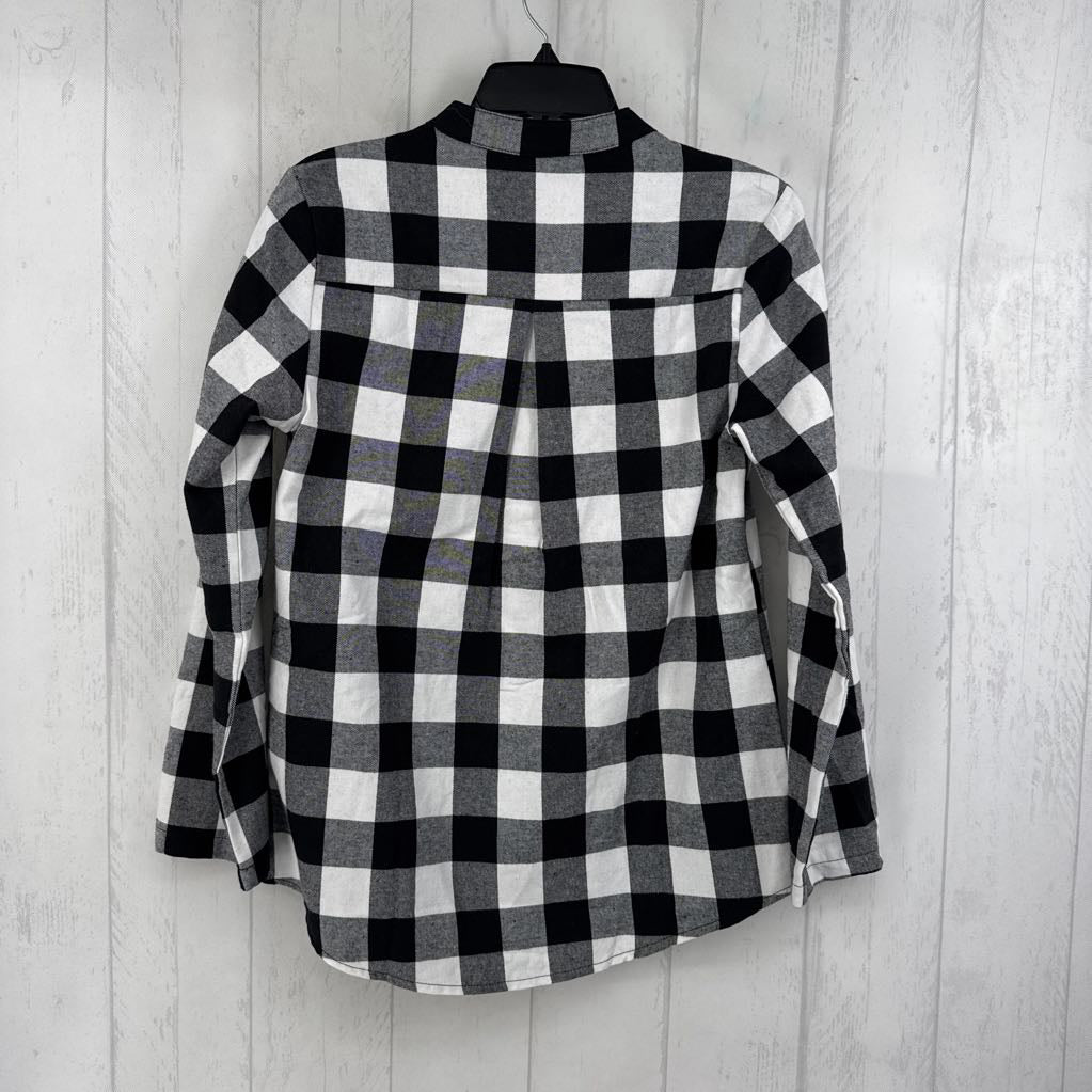 S l/s plaid half button top