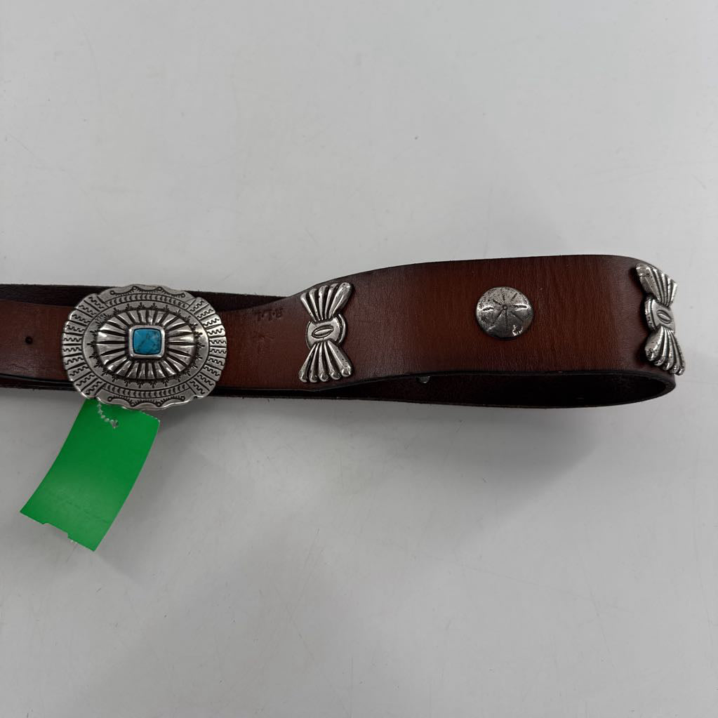 R98 L leather belt w/ silver & turquoise