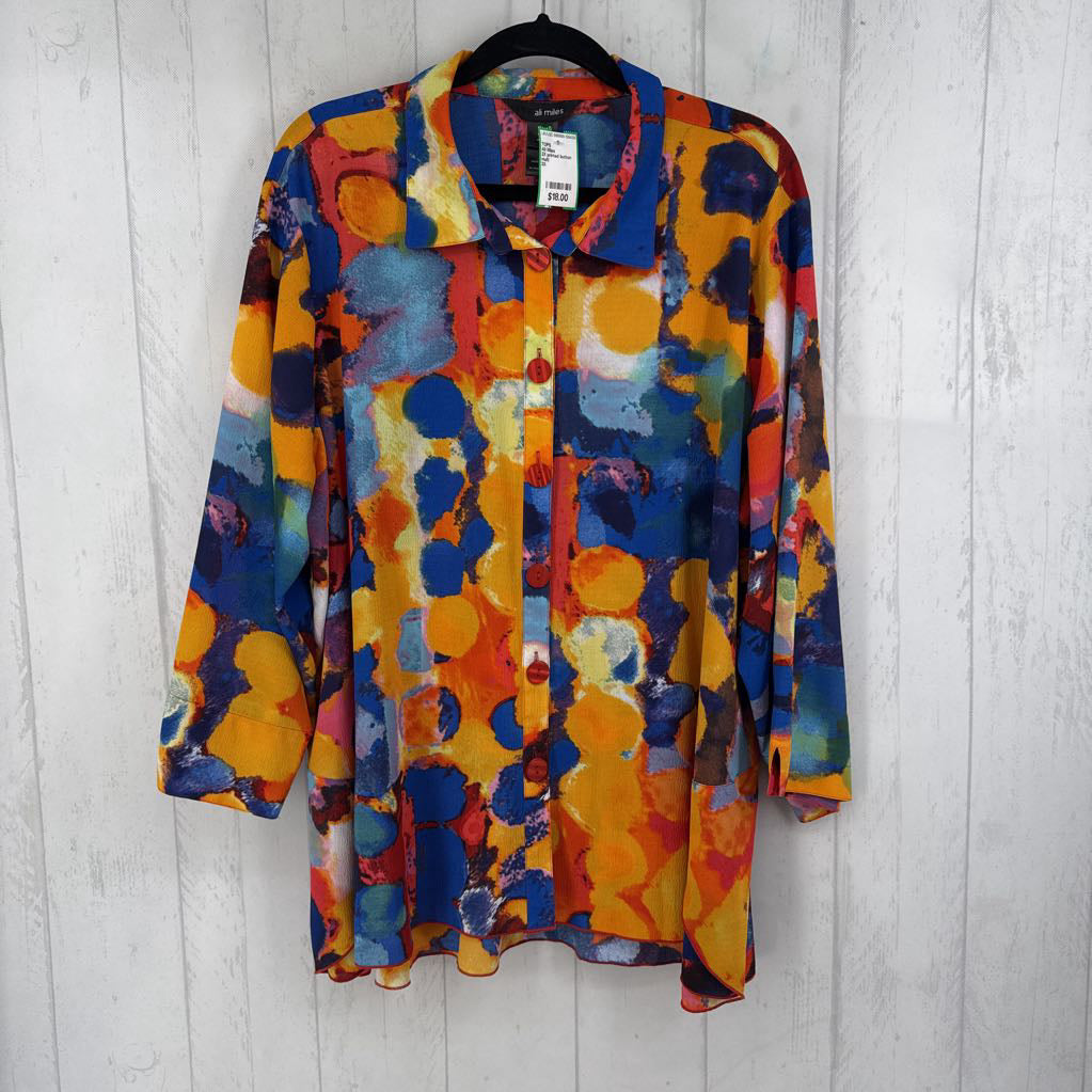 2X printed button down 3/4 slv top