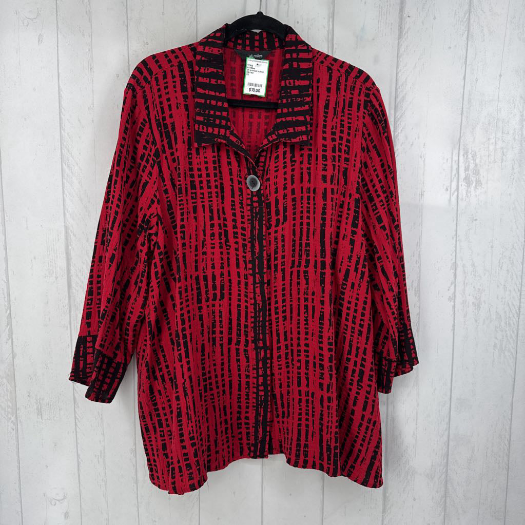 2X printed button down 3/4 slv top