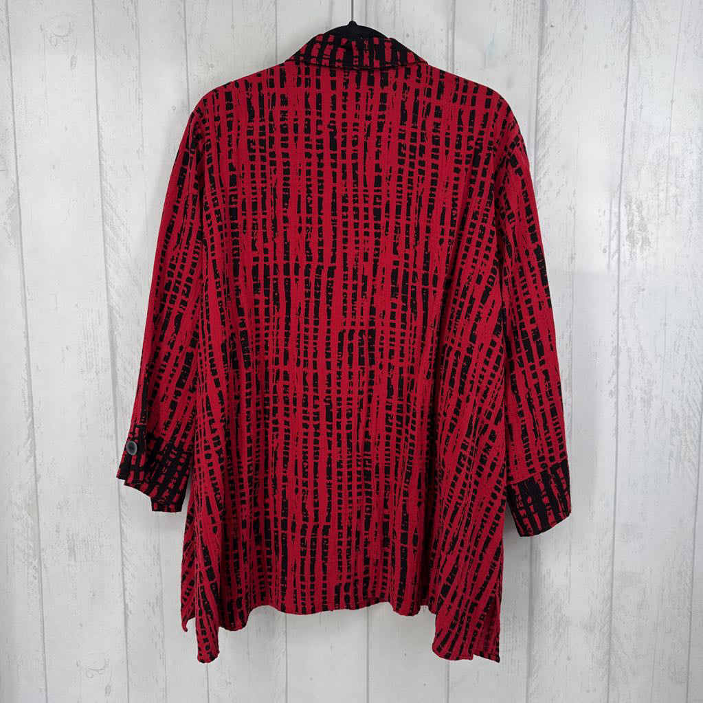 2X printed button down 3/4 slv top