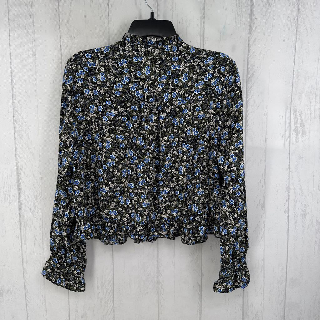 Mp ruffled flo print button down l/s top