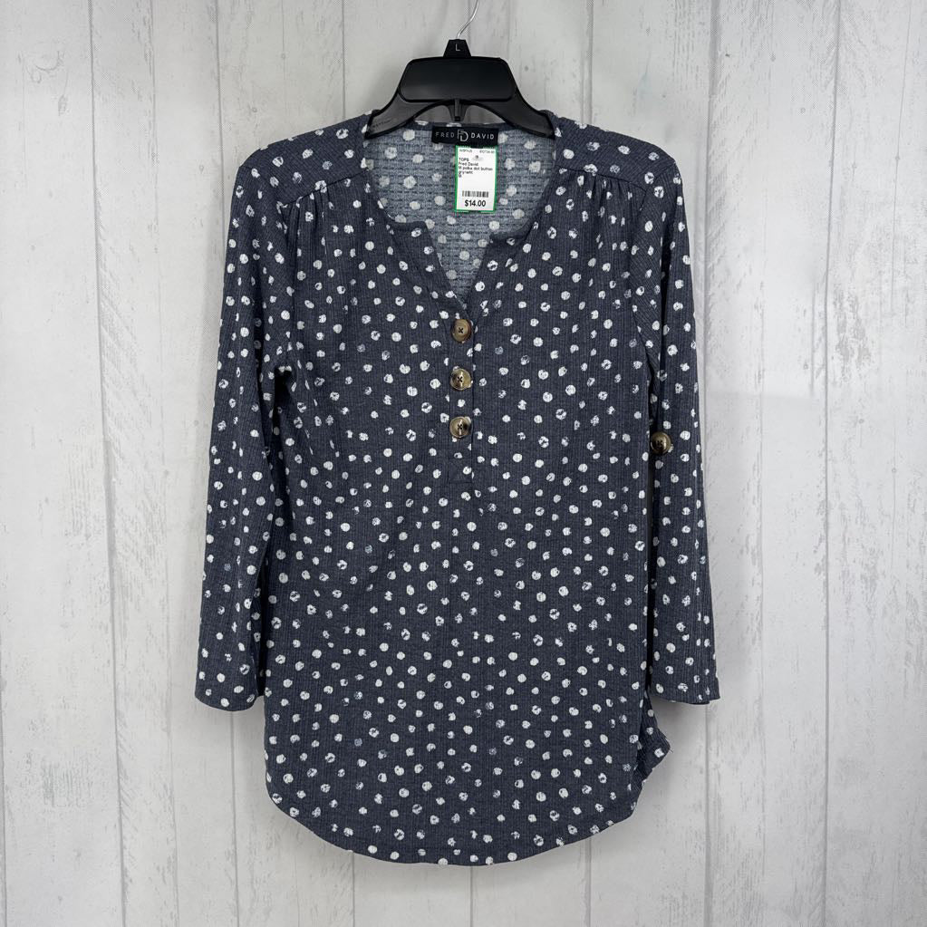 M polka dot button front l/s top