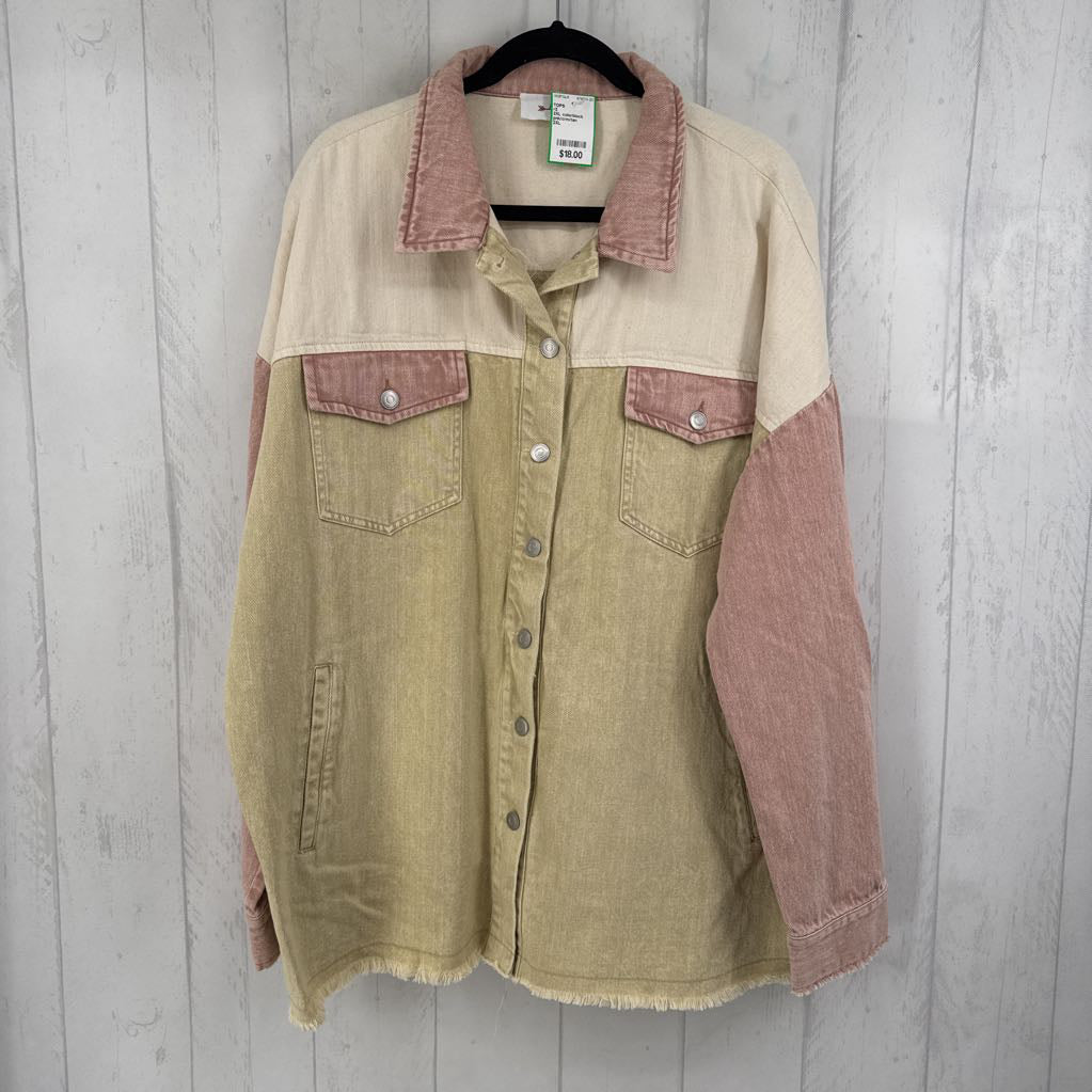 2XL colorblock denim shacket