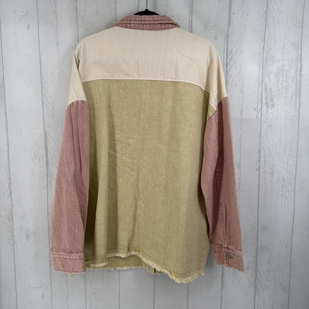 2XL colorblock denim shacket