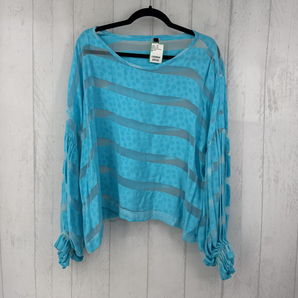 OS l/s semi sheer stripe circle print top