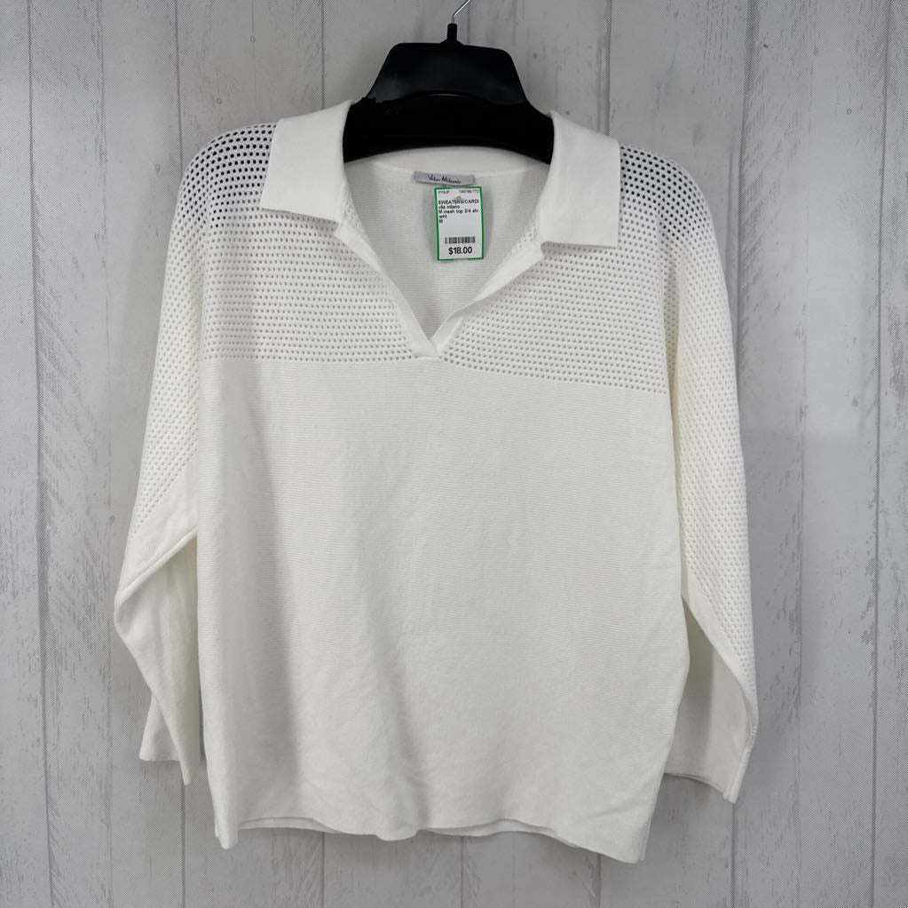 M mesh top 3/4 slv v-neck sweater
