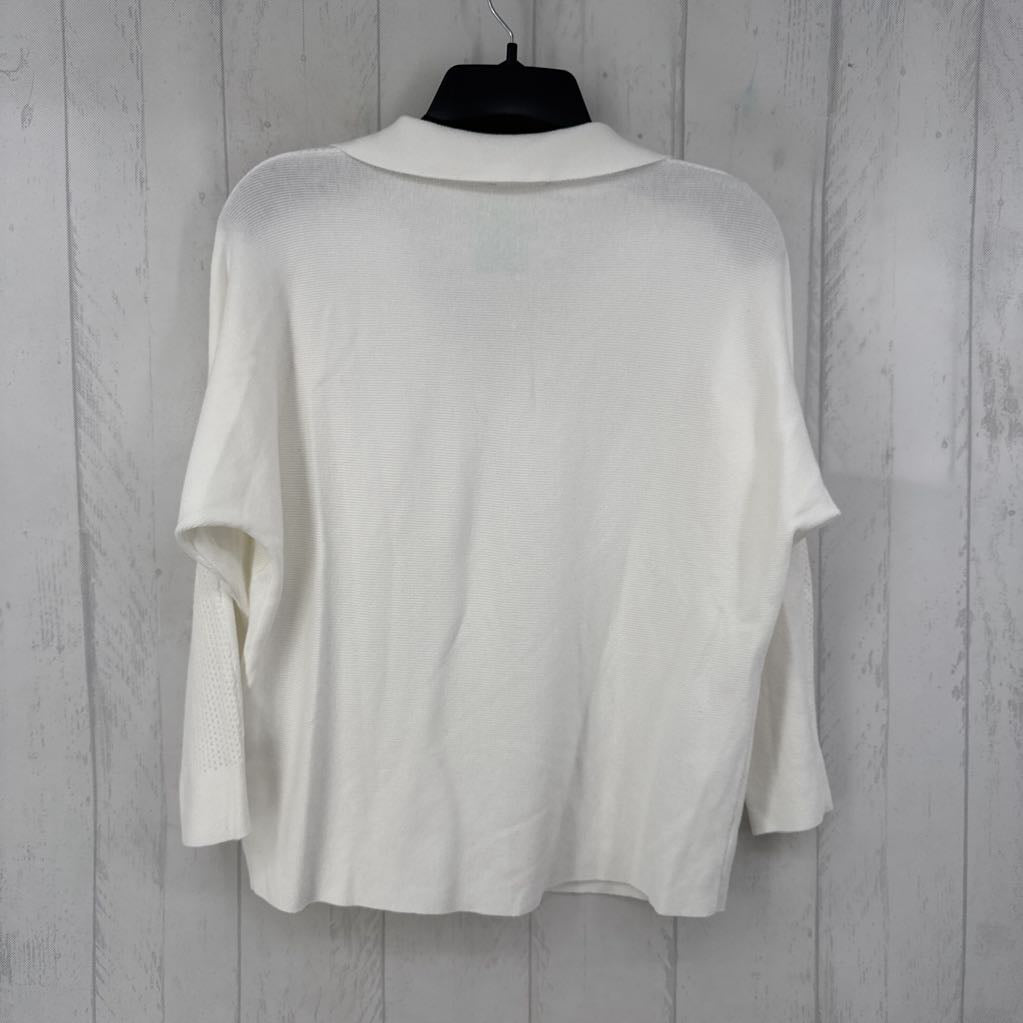 M mesh top 3/4 slv v-neck sweater