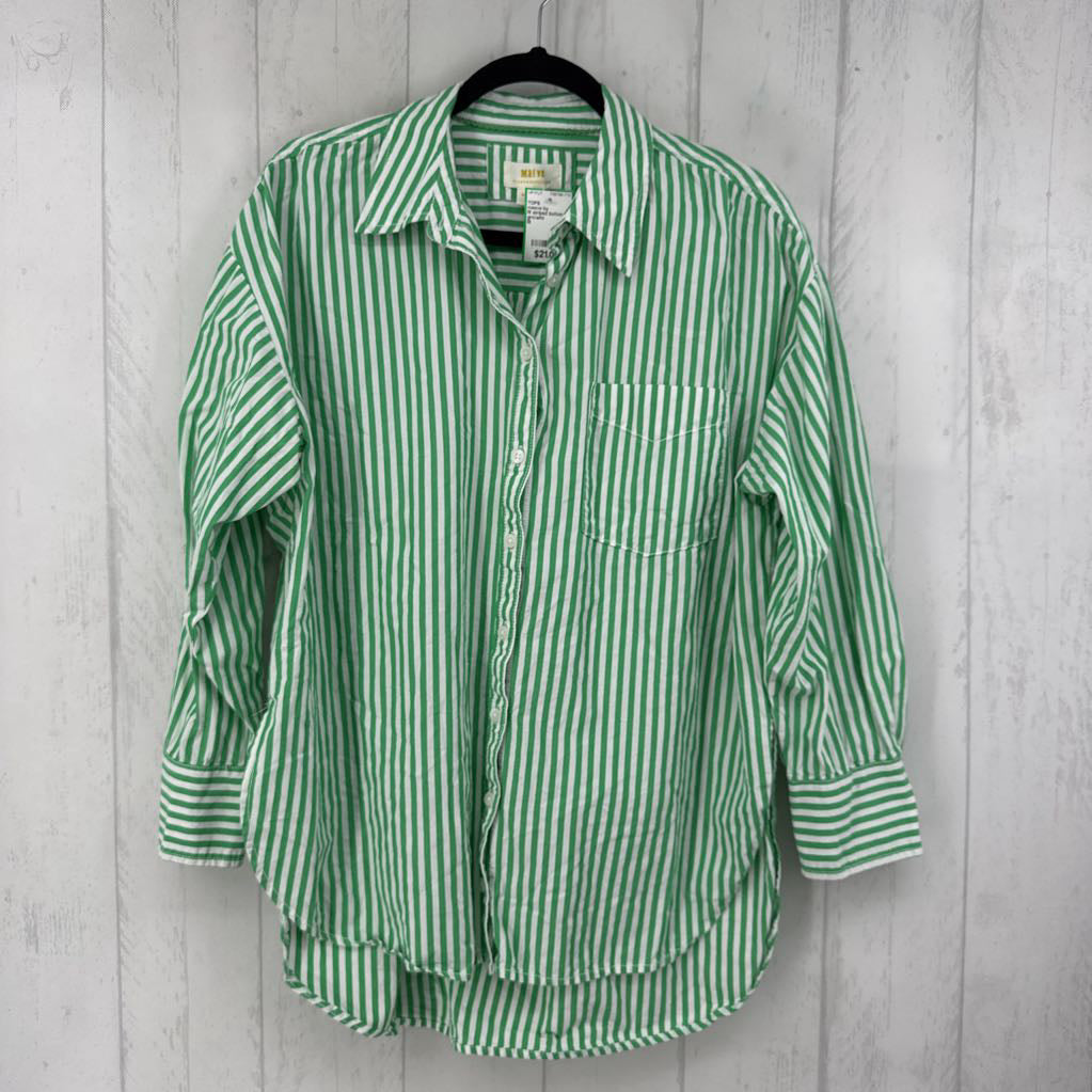 M striped button down hi-lo l/s top