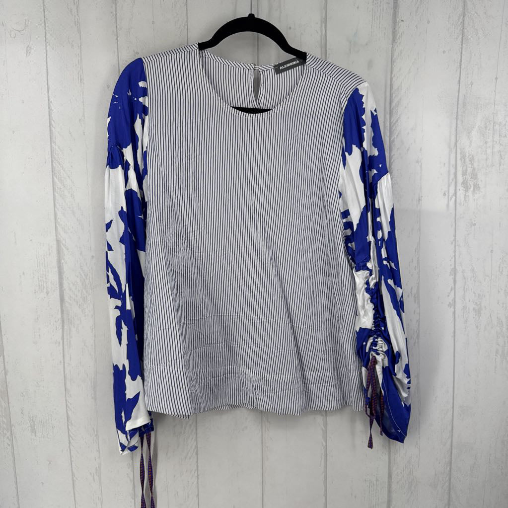 M flower print slv stripe top