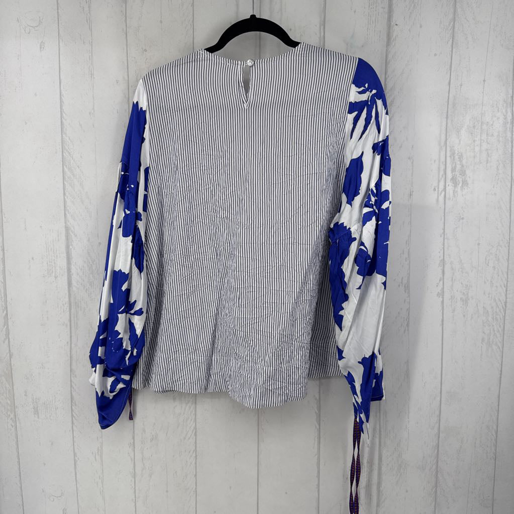 M flower print slv stripe top