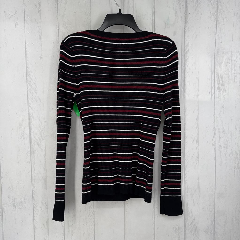 M striped rib knit v-neck l/s top