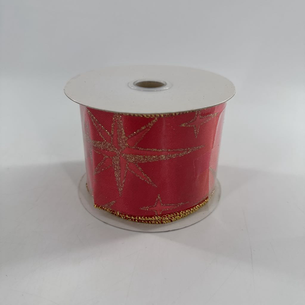 roll of ribbon/red w/ gold stars- 2.5" x 10 yards