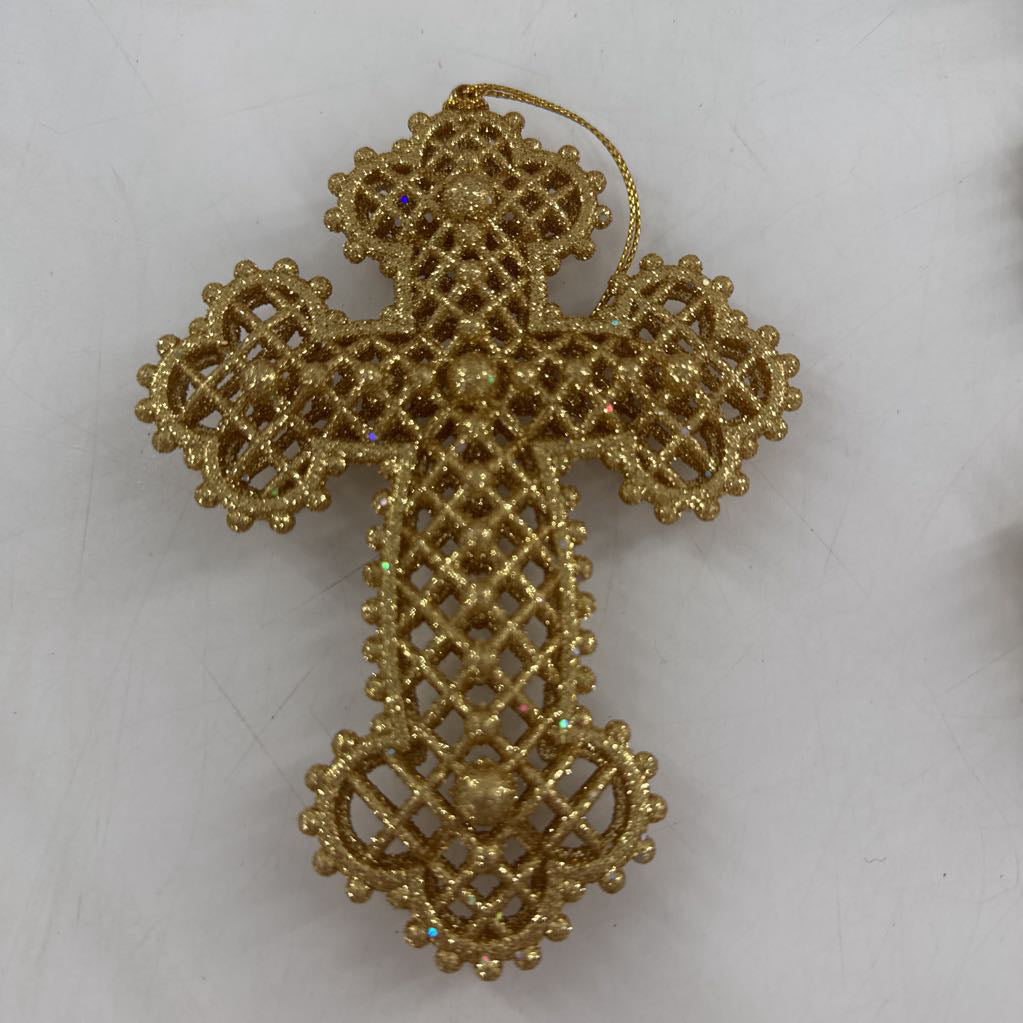 set of 5 gold cross ornaments