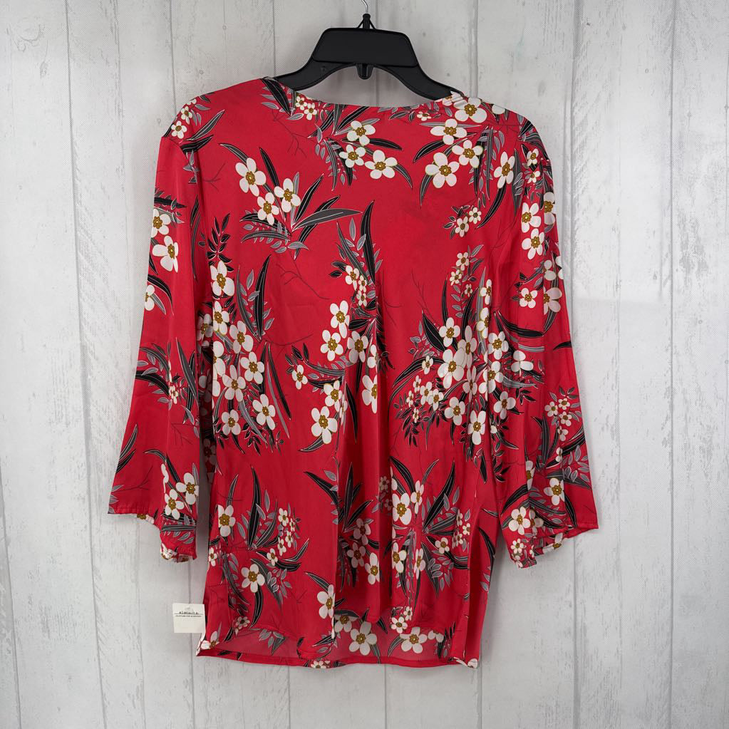 XL flo print draped neckline 3/4 slv top