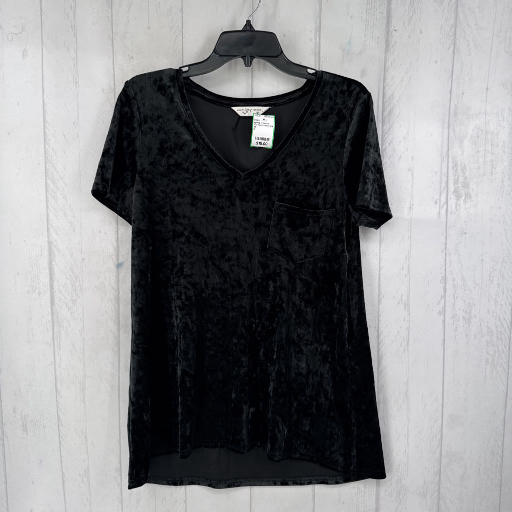 M v-neck velvet s/s top
