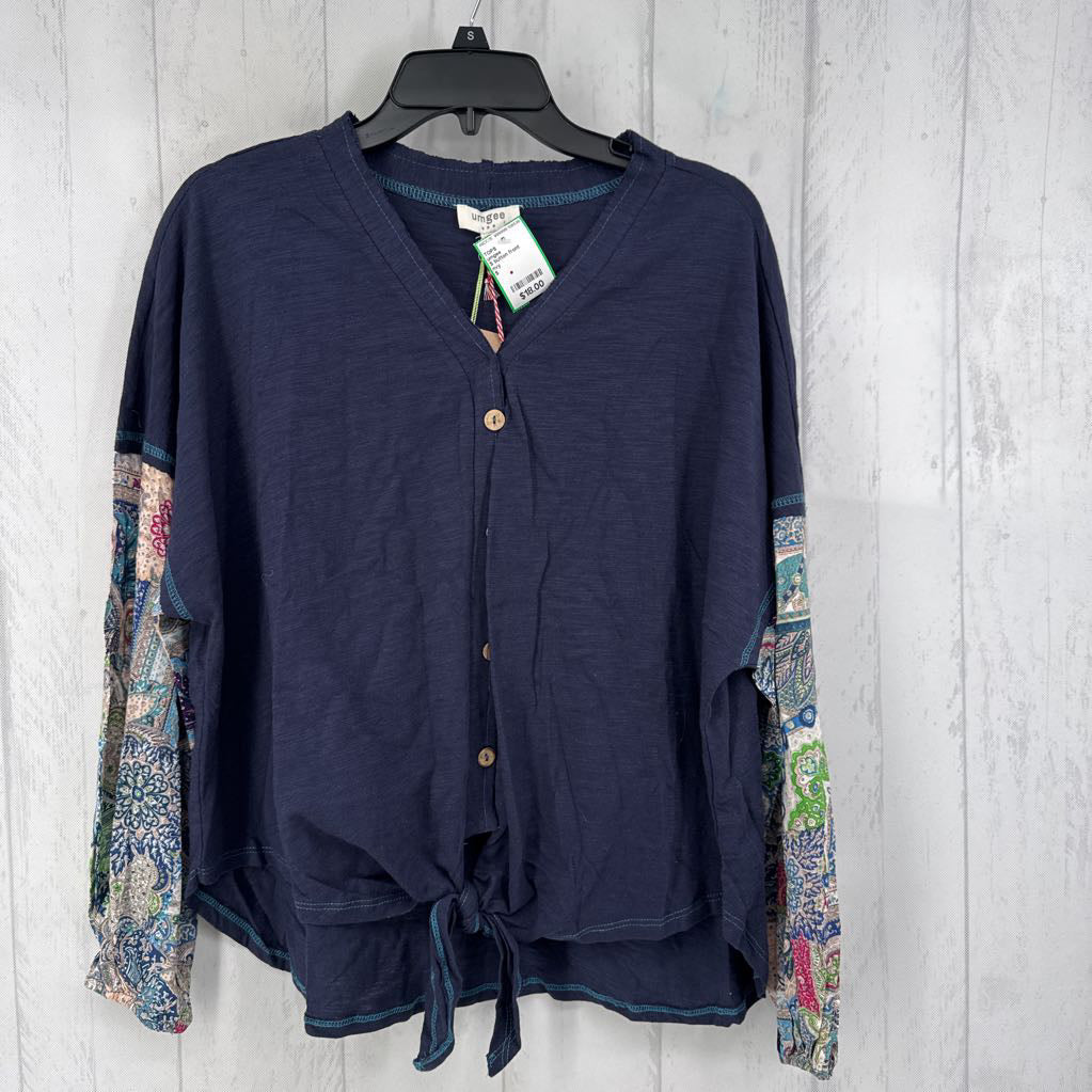 S button front printed slv top