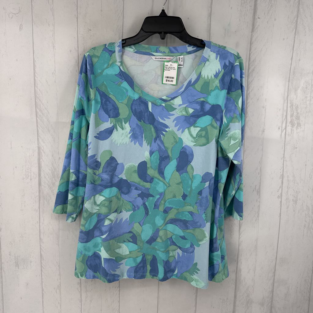 L 3/4 slv leaf print top