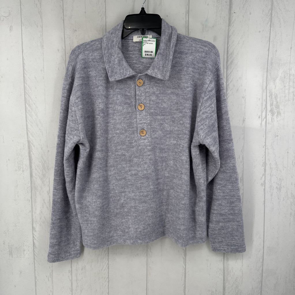 M l/s half button sweater