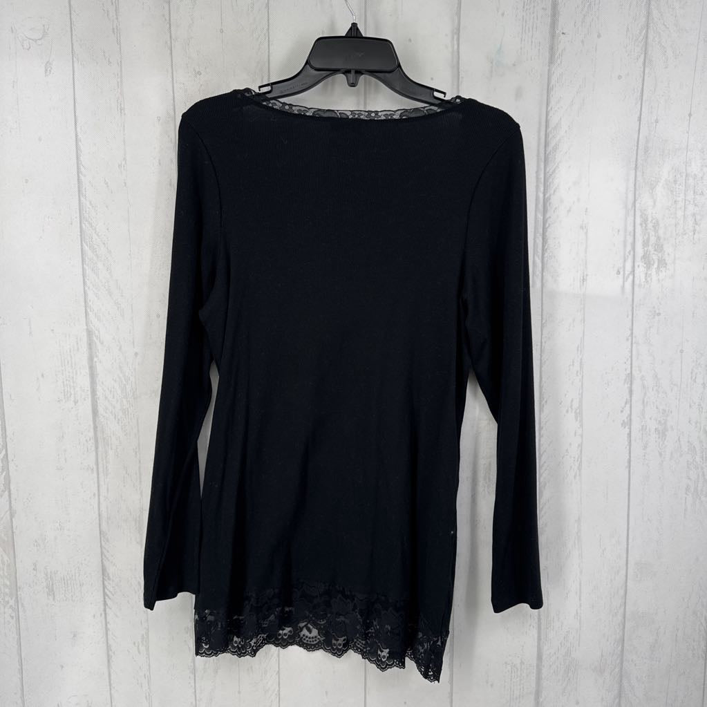 2 l/s lace trim scoop neck top