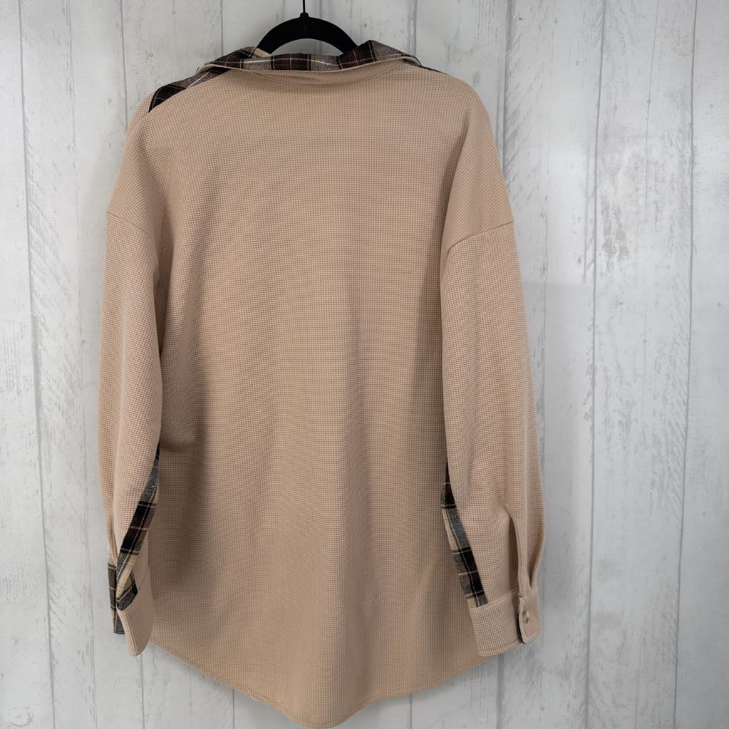 M waffle knit & plaid shacket