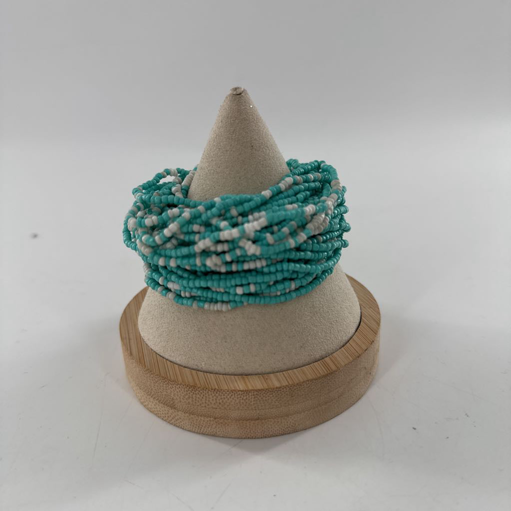 turquoise & white beaded stretch bracelet stack
