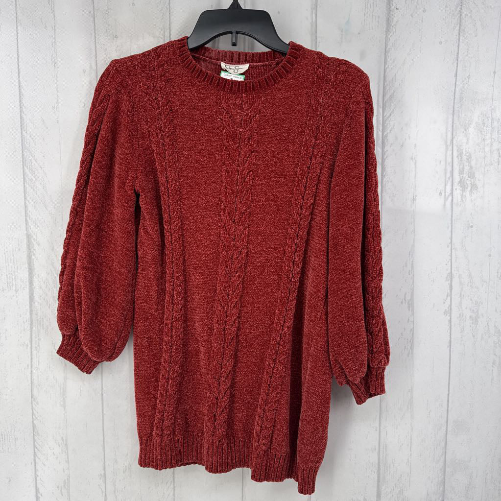 L cable knit chenille sweater