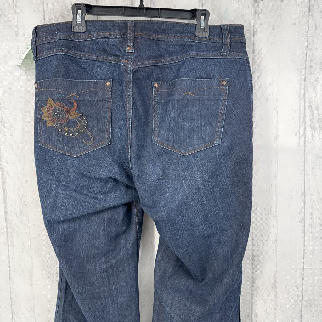 18 floral embroidered flare leg jeans