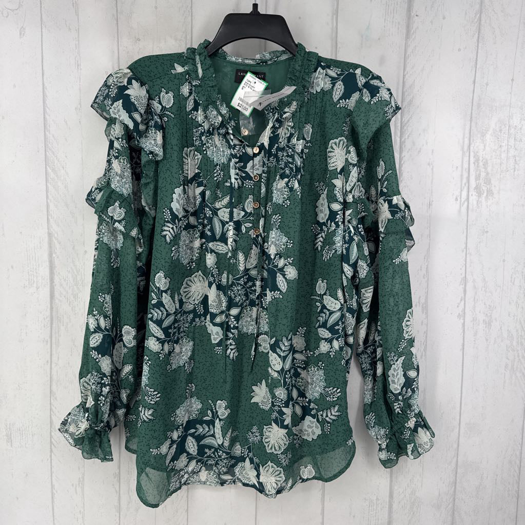 R70 16 flo print tie front l/s top