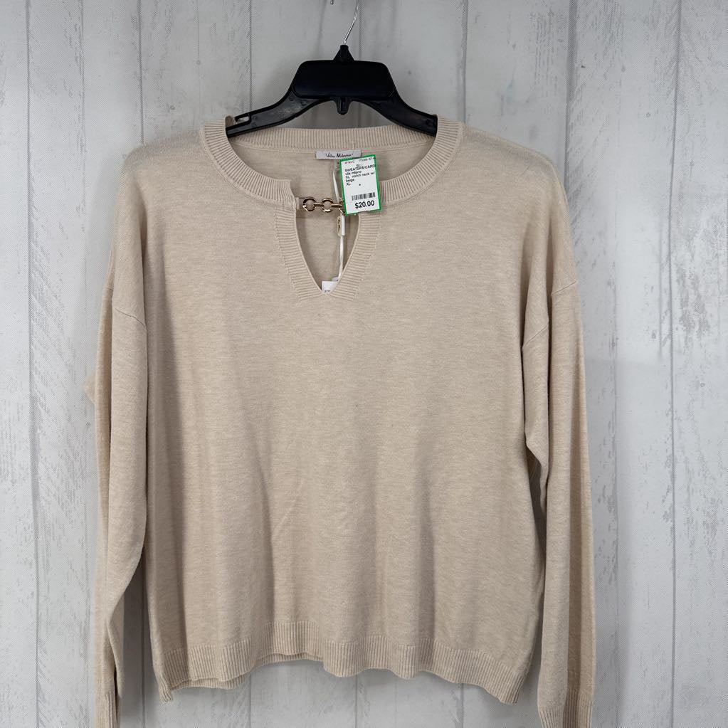 XL notch neck w/ gold chain sweater
