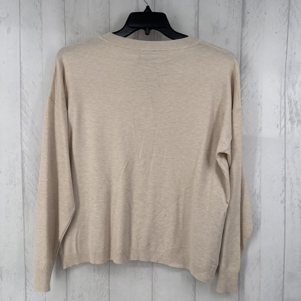 XL notch neck w/ gold chain sweater