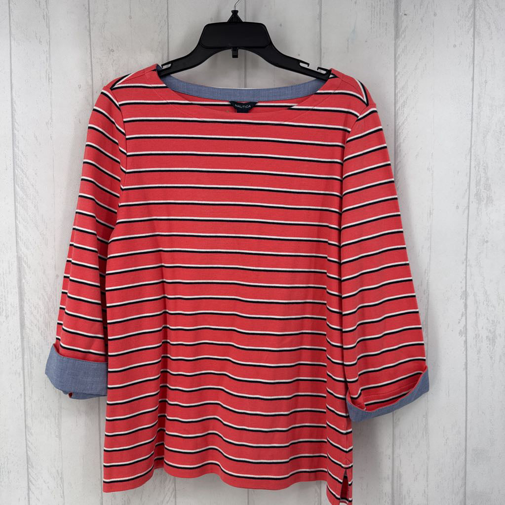 L striped 3/4 slv top